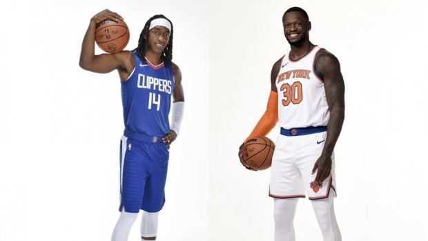 Terance Mann and Julius Randle at 2023 NBA Media Day.